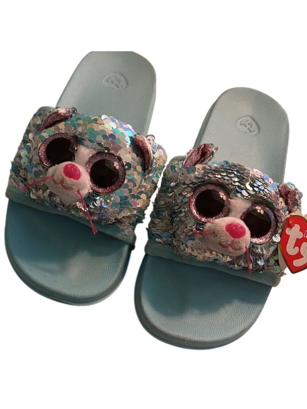 Ty Whimsy Cat Reversible Sequins Slide On Flip Flops Girls Size 1-3